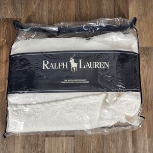 Ralph‎ Lauren Twin Size White Cotton Leaf Bed Skirt Dust Ruffle Bedding Linens